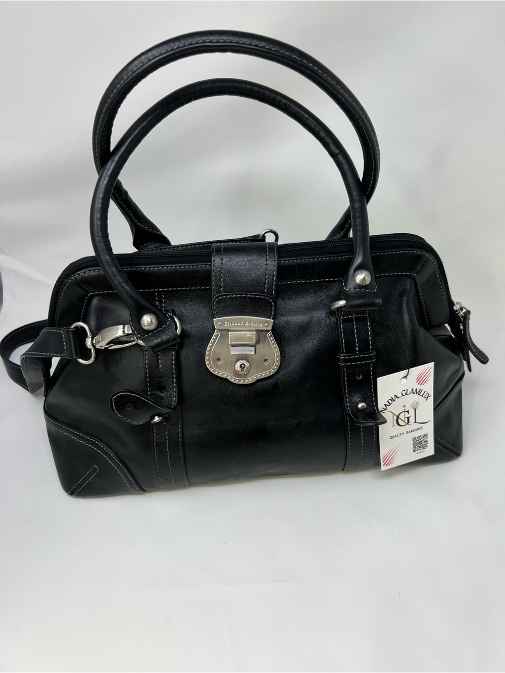 Etienne Aigner Black Leather Satchel Bag